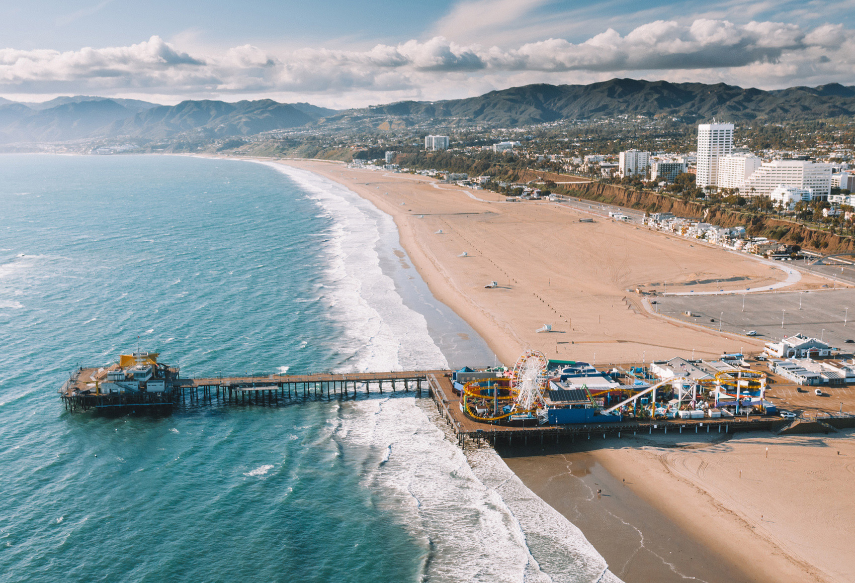 View of the Santa Monica State Beach Pier and the ocean