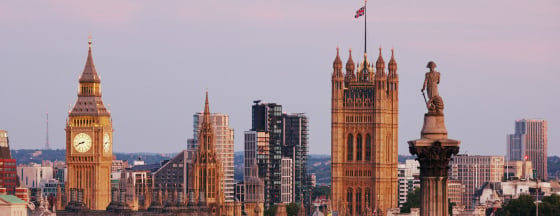 Prominent skyline view of London England