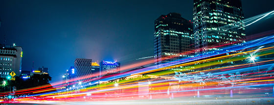 Slow shutter capture of street lights at night