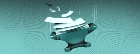 an anvil crushing a stack of papers